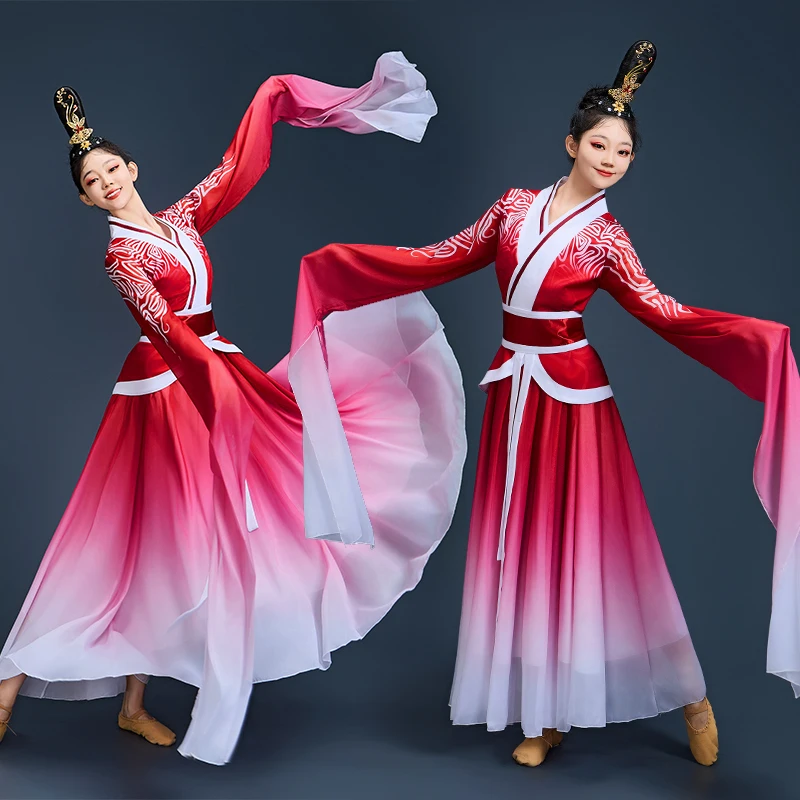 

Adult stage costumes watersleevesdancecostumes children's Han-Tang Xianghe Ge classical step drum and dance performance costumes