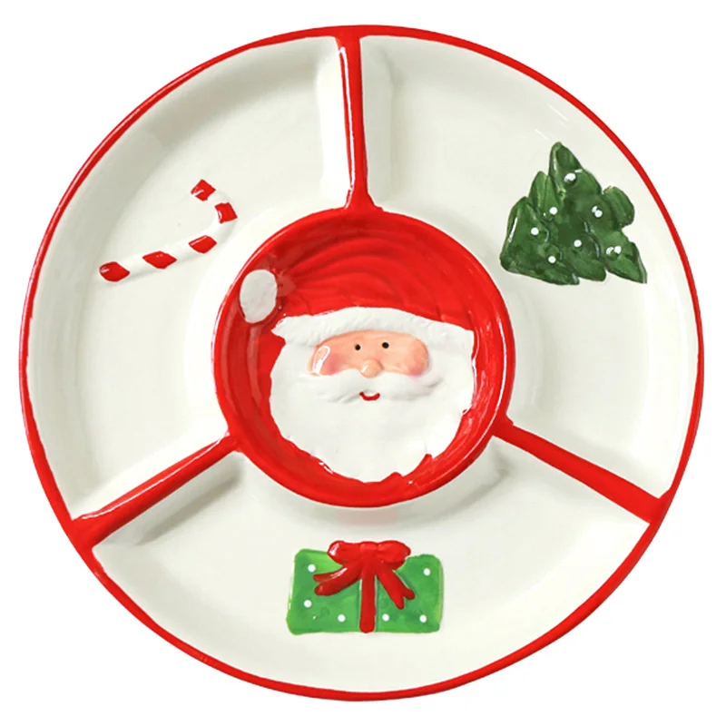 Santa Claus Snowman Ceramic Dim Sum Plate Decorative Candy Western Food Divided Plate