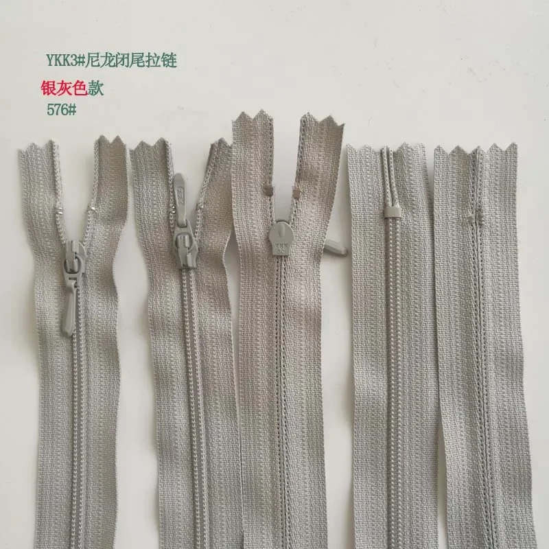 50pcs/Lot 3# 16cm Ykk Zipper Bulk Bright Gray Nylon Coil Close End Dress Pocket Toy Doll Bag Pants Tailor Sewing Accessories