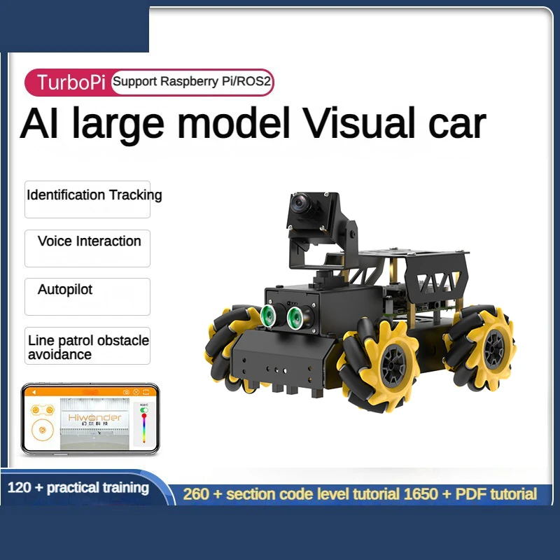 TurboPi ROS2 Robot coche Mecanum ruedas AI visión seguimiento soporte AI modelo Pi 5 interacción de voz para Raspberry Pi 4B Robot Kit