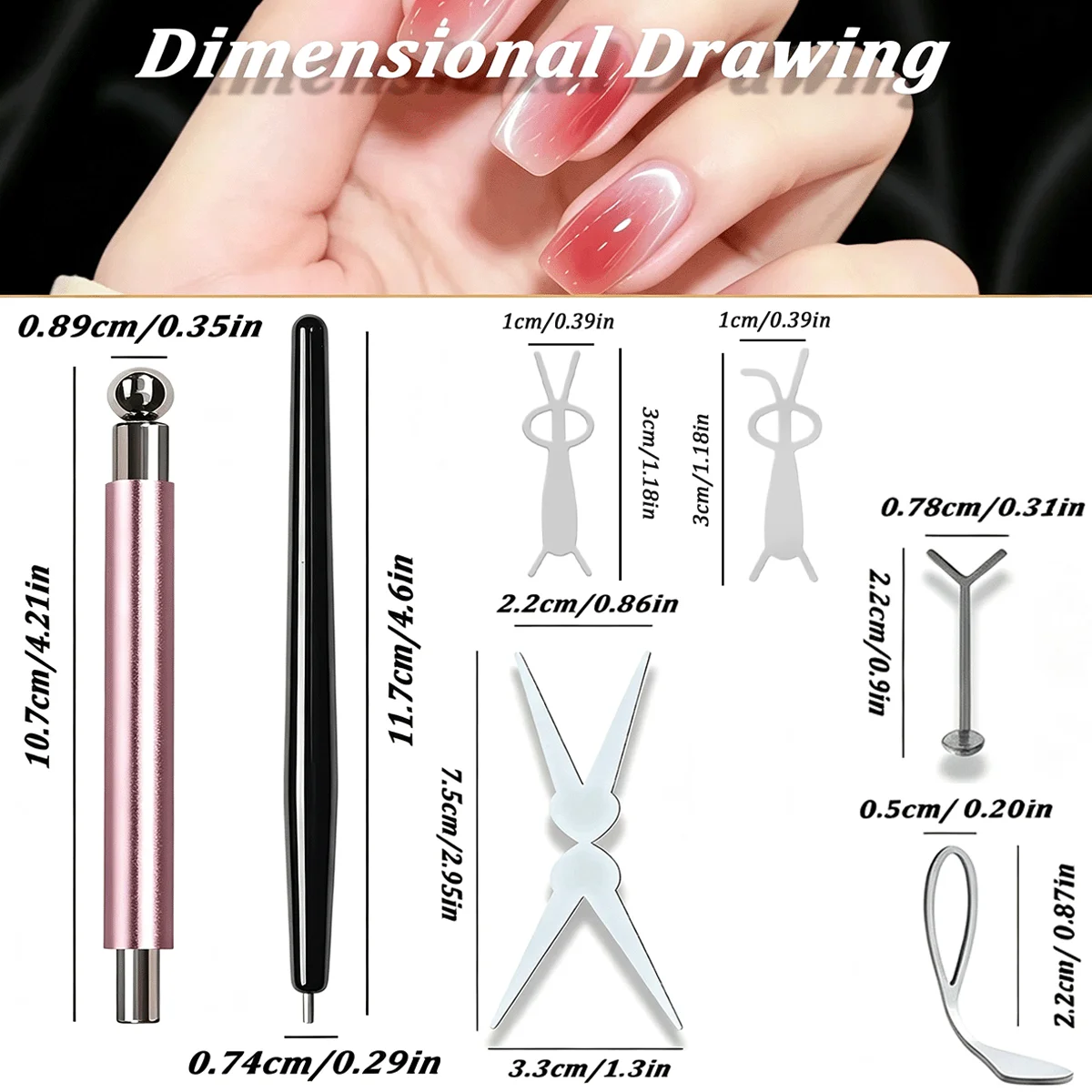 7-teiliges Katzenaugen-Nagelmagnet-Werkzeugset, magnetische Gel-Nagellack-Kunstwerkzeuge für French Tip, Herz-, Blumen- und Linien-Effekte – Detail 10