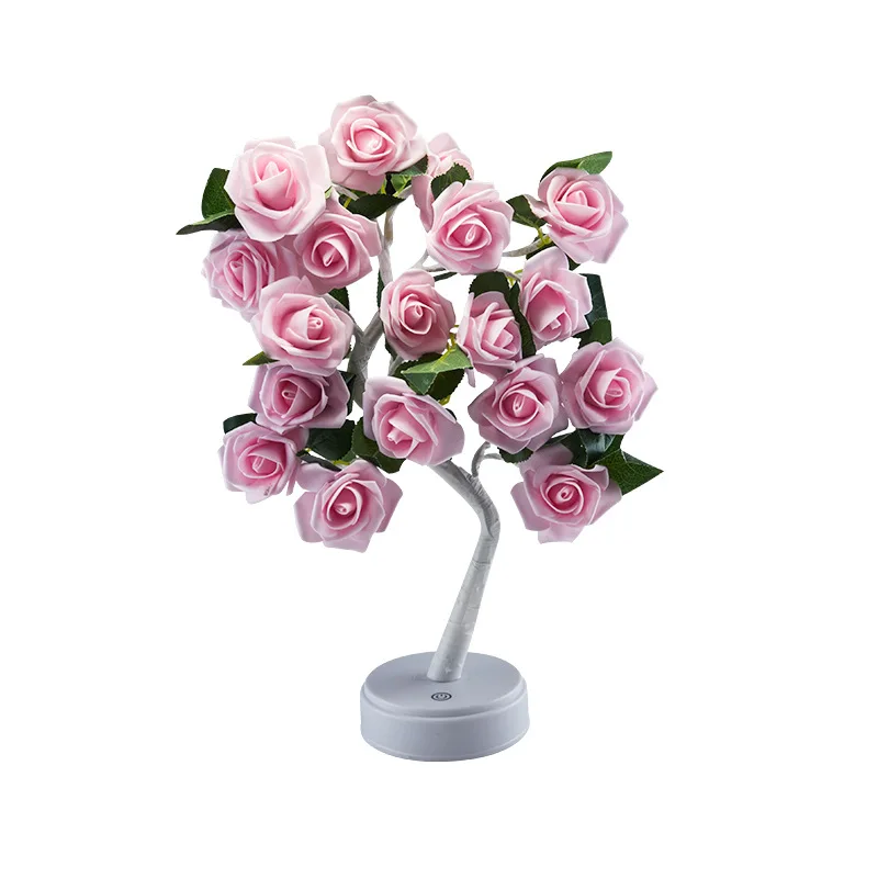 24LED Rose Flower Tree with Leaf Lights Fairy Night Light USB Battery Table Lamp Home Party Wedding Bedroom Decoration Gifts