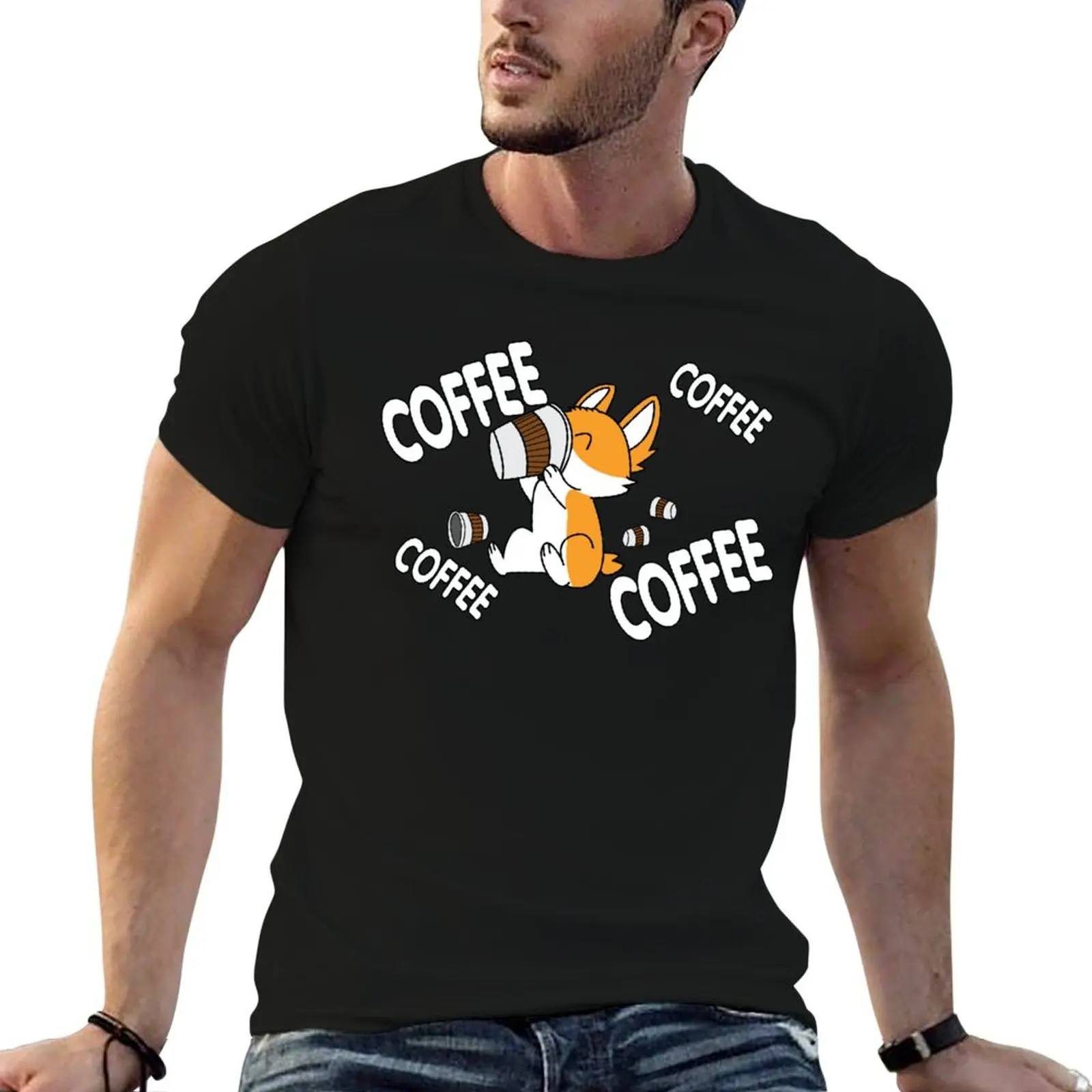 

Coffee Corgi T-Shirt sports fans plus sizes new edition heavy weight t shirts for men