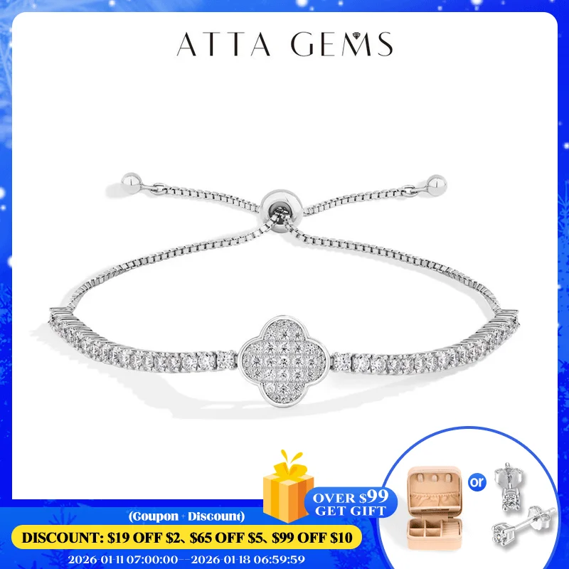 

ATTAGEMS Luxury Full Moissanite Diamond Tennis Bracelets D VVS1 925 Sterling Silver Gold Plated For Women Wedding Jewelry 16+8cm