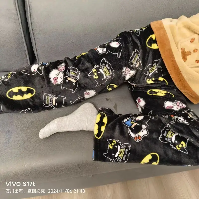 new Sanrio Pajama Y2k Hello kitty Batman Pajama Autumn Pants Cartoon Ladies Warm Casual Plush Style Flannel Cute Pants Clothing