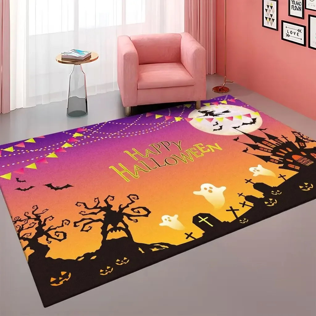 Halloween Pumpkin Witch Pleated Carpet for Living Room Sofa Table Large Area Rugs Bedroom Hallway Balcony Anti Slip Floor Mat