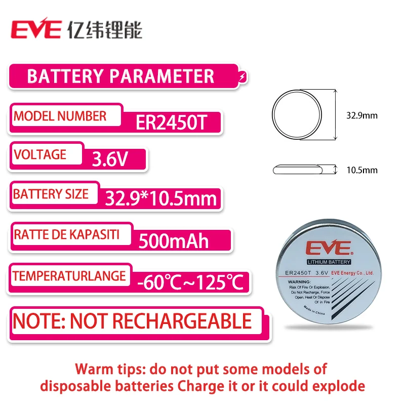 EVE ER2450T Tire pressure monitoring sensor tax control panel high-temperature resistant 3.6V lithium battery replaces TLH-2450