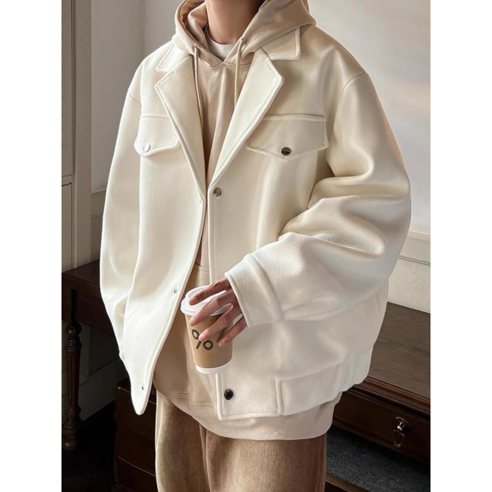 

Extra Large 300 Pou Men's Thiened Woolen Pilot Jaet Sli Versatile Briti Sle Coat for Daily Wear Autumn Season