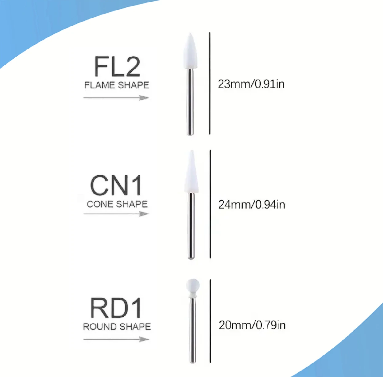 12pcs/Box Dental White Stone Polishing FG 1.6mm Burs Cone/Flame/Round Shape Arkansas Stone FL2 CN1 Finishing Enamel Composite view 3
