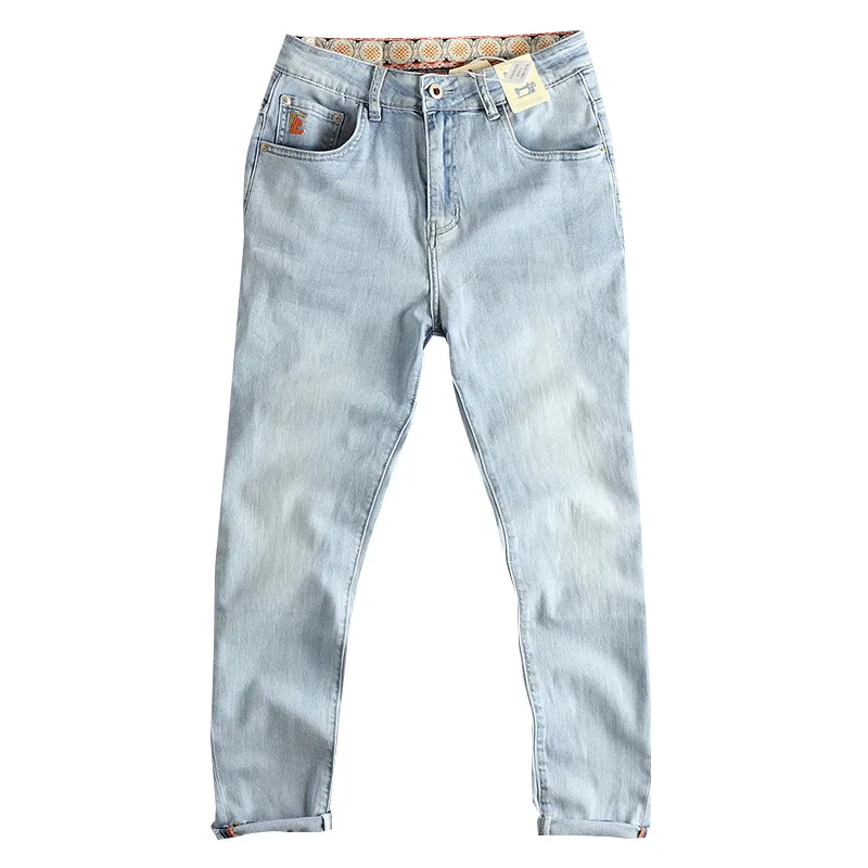 

Минималистичные светло-голубые джинсы в стиле ретро, мужские узкие брюки в американском стиле, модные уличные модные брюки высокого класса