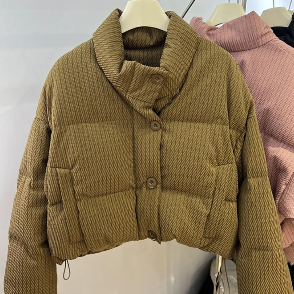 

Women's Korean Style Short Stand-Up Collar Cotton Outwear Thickened Preppy Style Winter Fashion Bread Coat