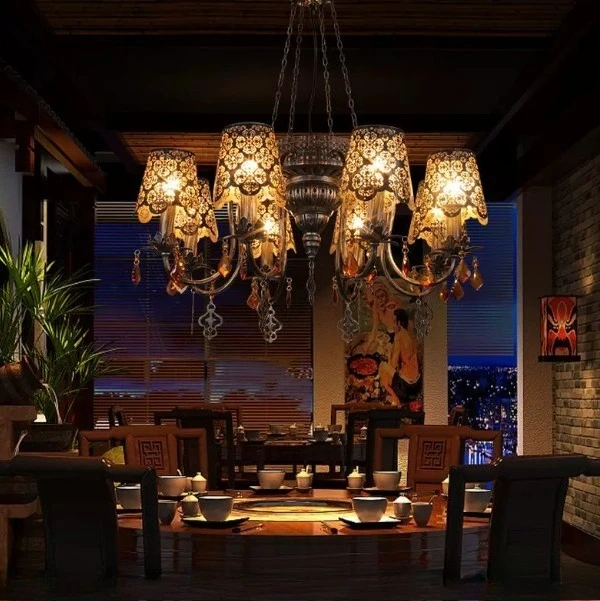 Vintage American European Style Crystal Chandelier Wrought Iron Lighting for Living Room Bedroom Restaurant Hotel Cafés Decor