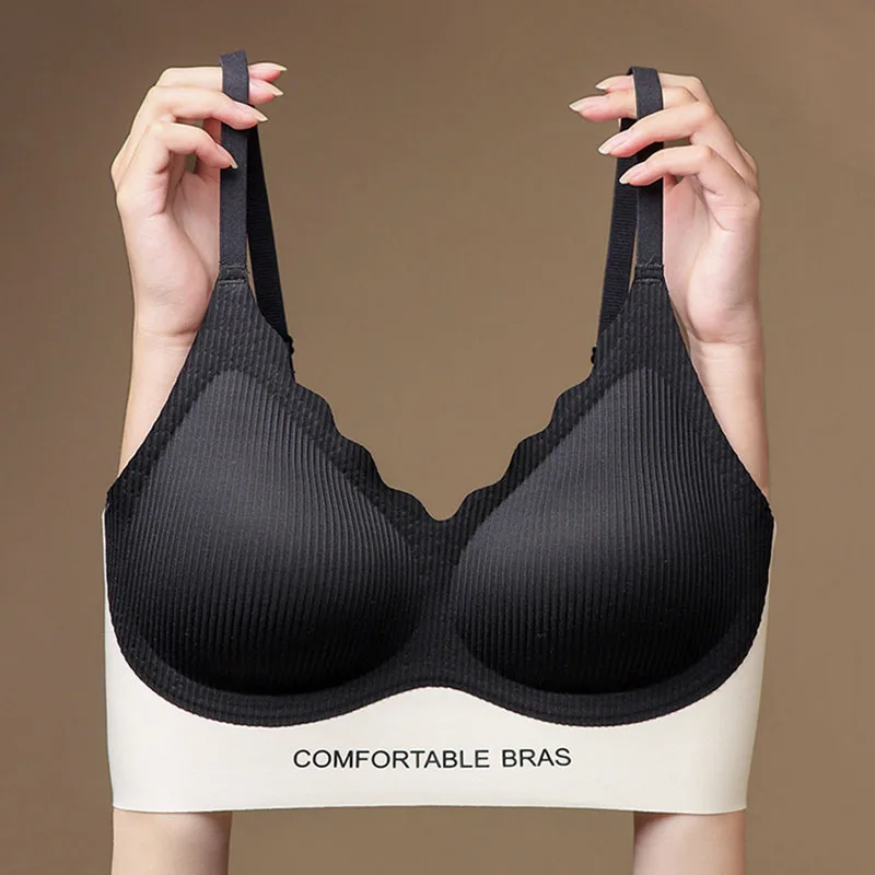 

Women Vest Bra Seamless Soft Support Letter Stripes Brassiere Quality Fixed Cup Small Size Gathered Underwear Wireless Lingerie