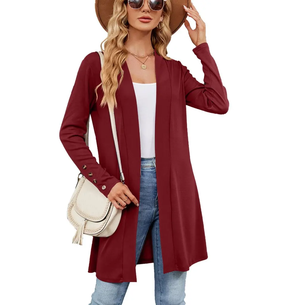 

Women's Solid Color Button Cardigan Knitted Coat Long Sleeve Loose Fit Autumn Winter New Style by Trade