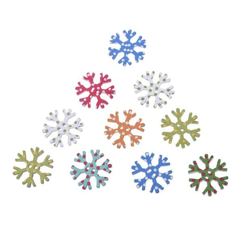 

50Pcs 25mm Snowflake Wooden Buttons for Sewing Knitting and Crafting Clear Lettering Comfortable Surface Mixed Colors