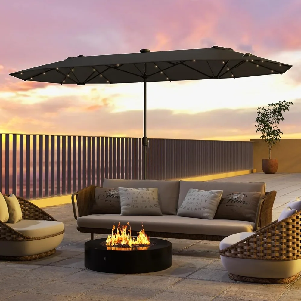 

Double-Sided Patio Umbrella with Solar Lights, 13FT Large Umbrella with Crank Handle, Umbrella Base Included, Customized