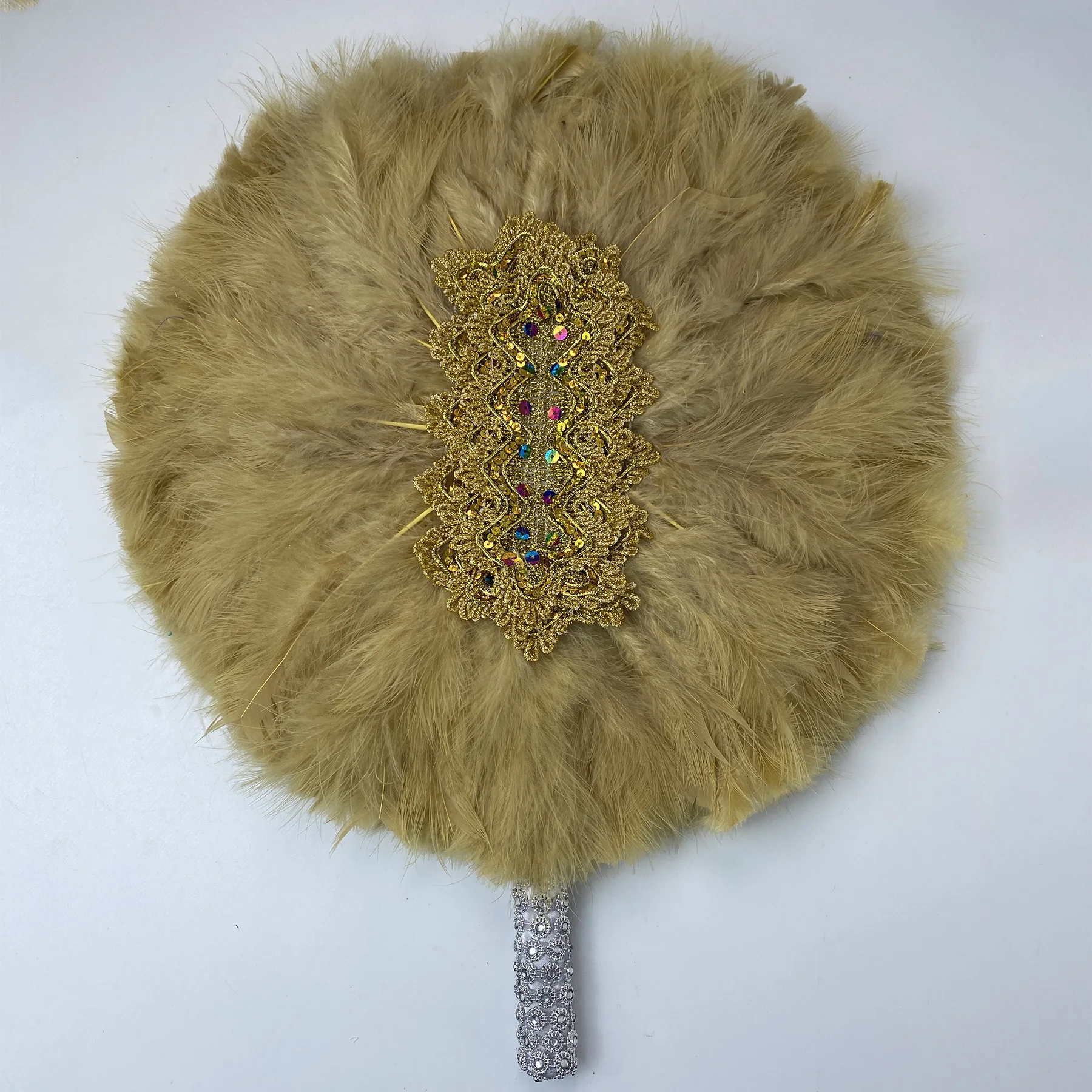 African Nigerian Bride White Fan, Handmade for Party and Wedding Decoration, Embroidery Lace Stones Handfan