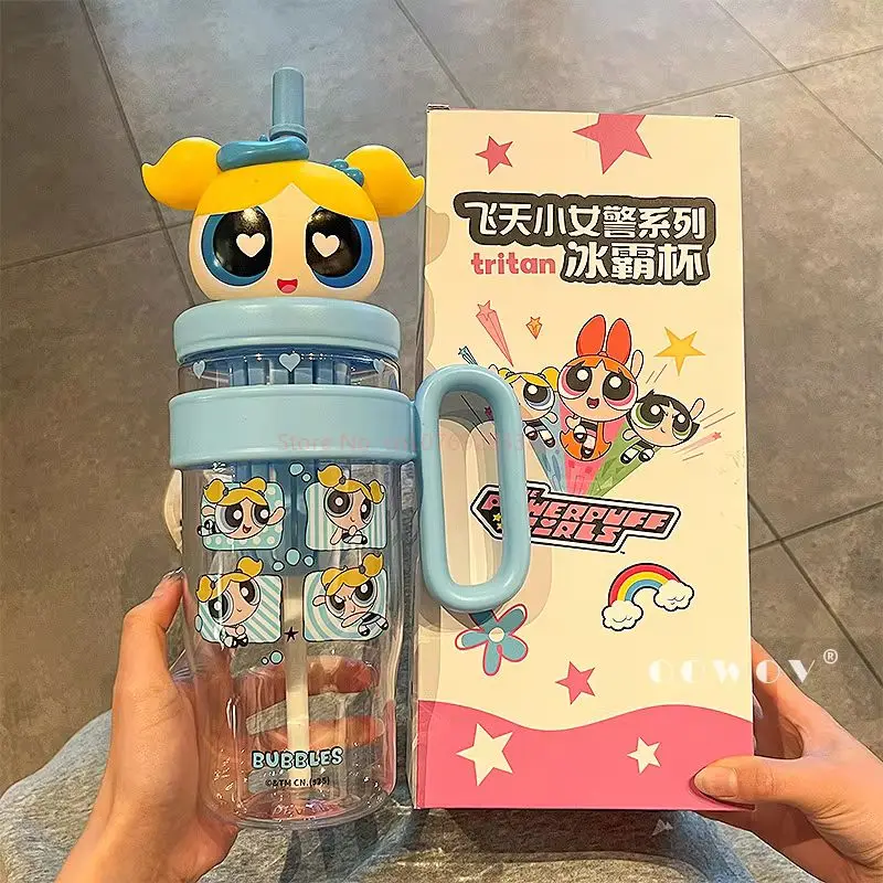زجاجة مياه لموسم الفتيات من Powerpuff 2025 نموذج جديد كوب بقشة مع حجرة شاي كوب بلاستيكي للثلج كينغ هدايا المهرجانات أنيمي