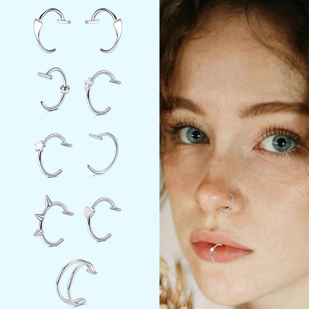 Piercing de labio falso, anillo de labio falso, puños, Clip en picaduras de serpiente de imitación, aros, joyería sin perforación, colmillos de dientes de vampiro para Halloween