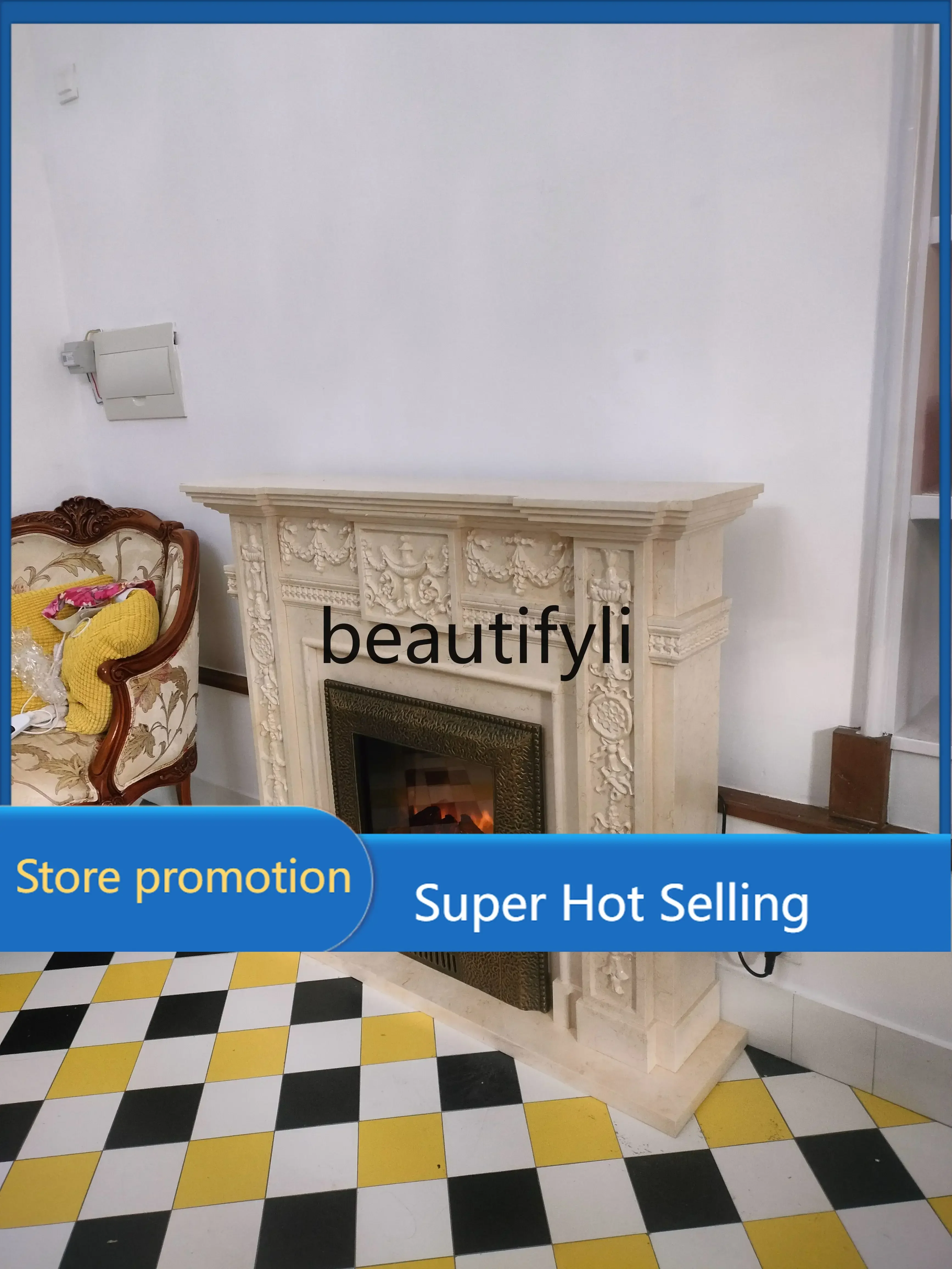 PPP Marble white marble cared fireplace European mantel American T background wall decoratie cabinet