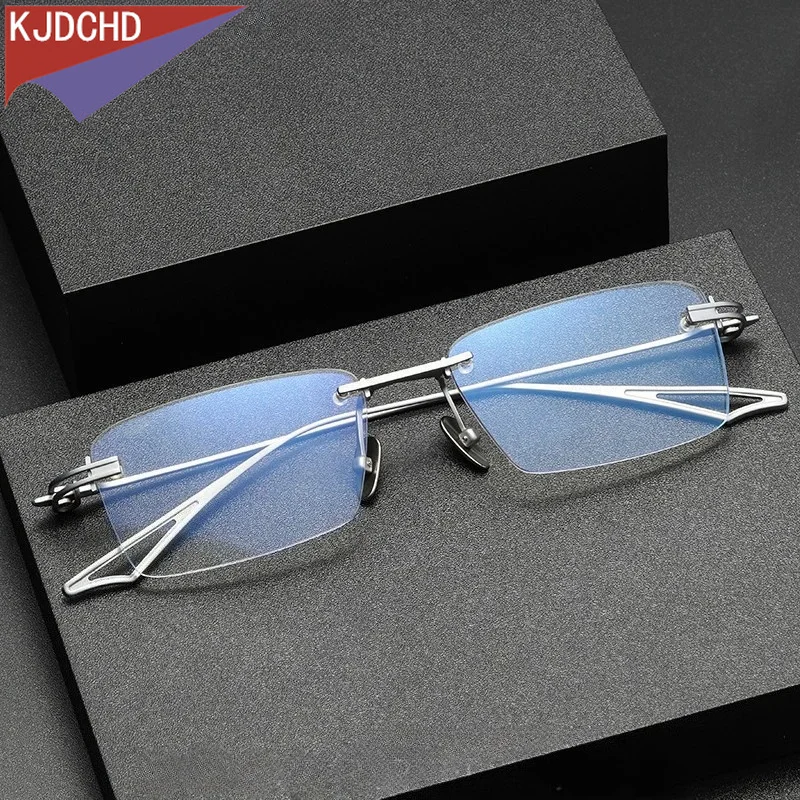 KJDCHD New Ultra-light Simple Luxury Personalized Eyewear Retro Pure Titanium Optical Prescription Rimless Glasses Men ACT-FIX