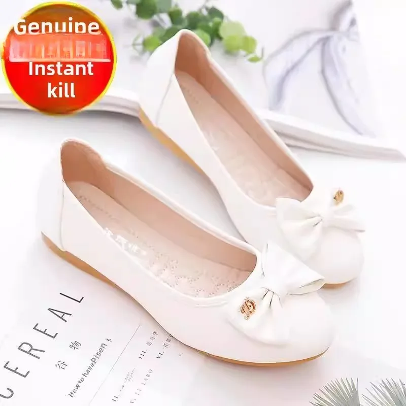 

Spring Autumn 2024 New Sle Genuine Leather Flat Bot Women's oes with Bow Soft Bot Faionable Cap Sole oes