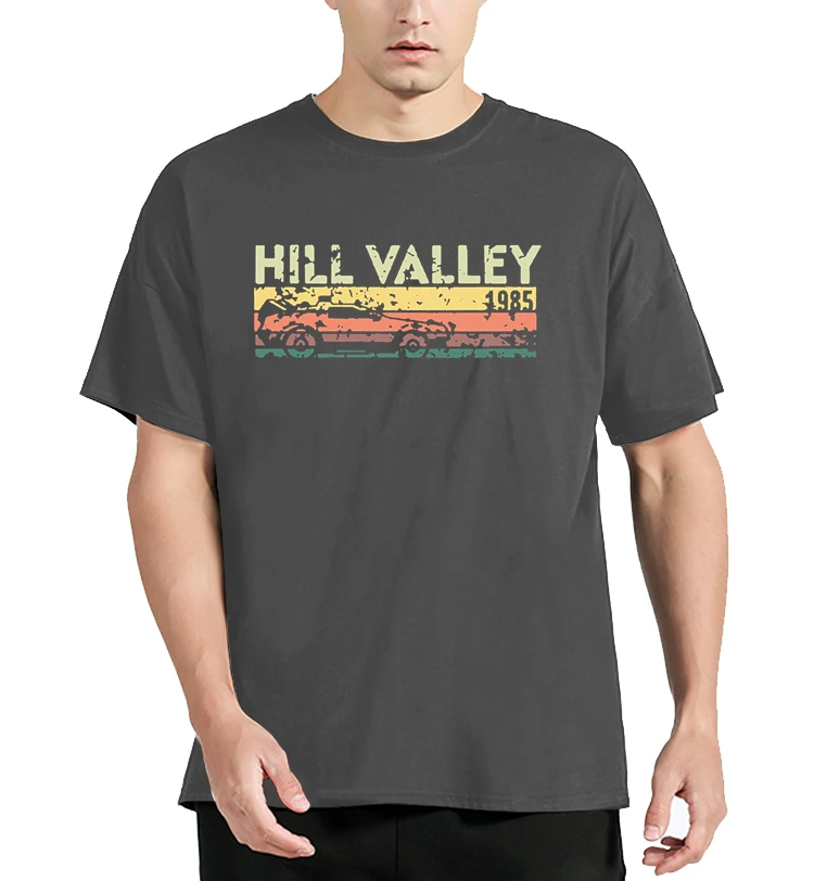 fashion Hill Valley 1985 T-Shirt Men Back To The Future Tops T Shirt Doc Brown Marty  Time Travel Movie BTTF Tees Tops