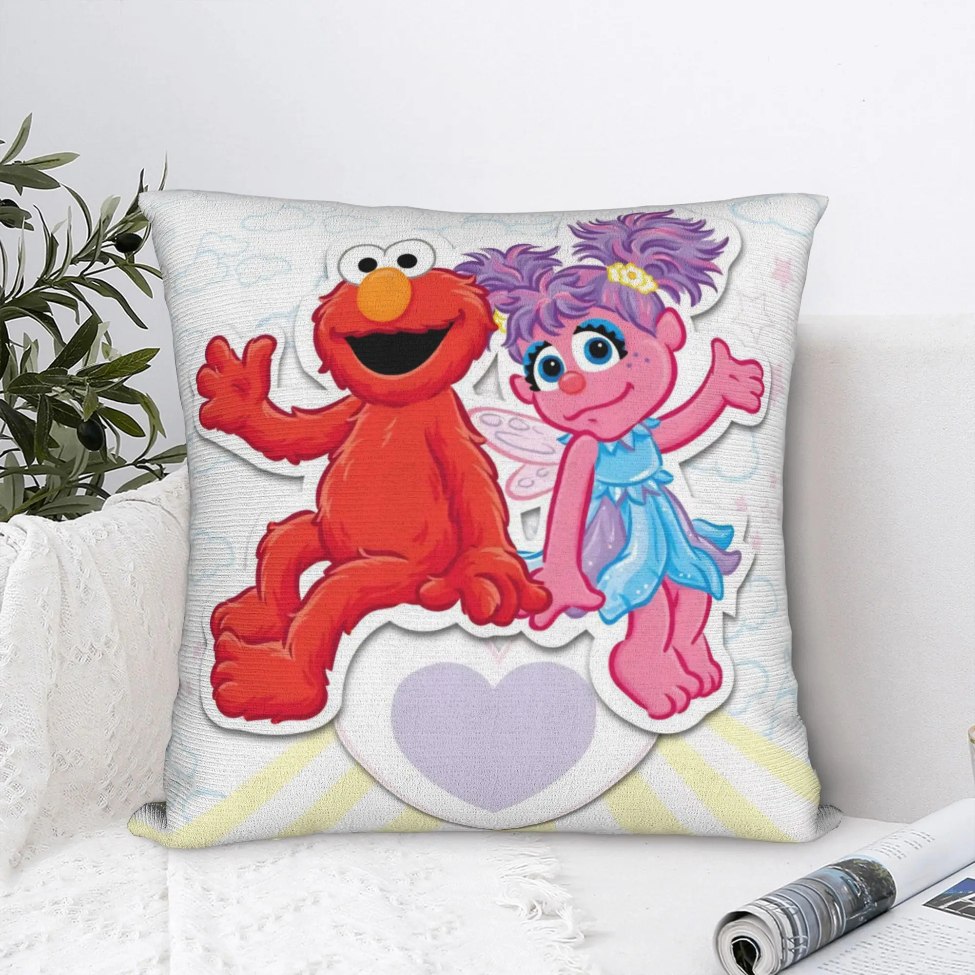 Sesames Streets Cartoon Square Pillow Case Elmo Abby Cushion Covers Customized Polyester Decor Pillowcase for Car 40x40cm