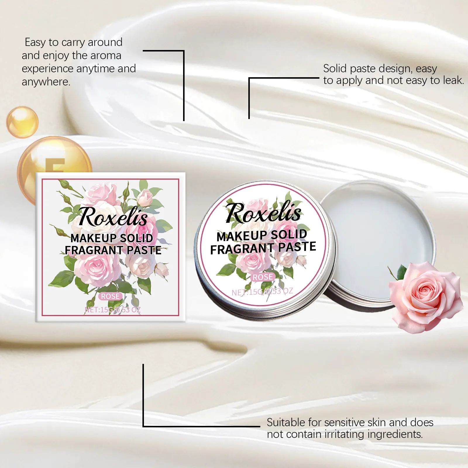 ROXELIS 로즈 페이스트 바디 밤 솔리드 밤 세트, 휴대용 포켓 향수, 여행용 향수, 여성용 퍼퓸