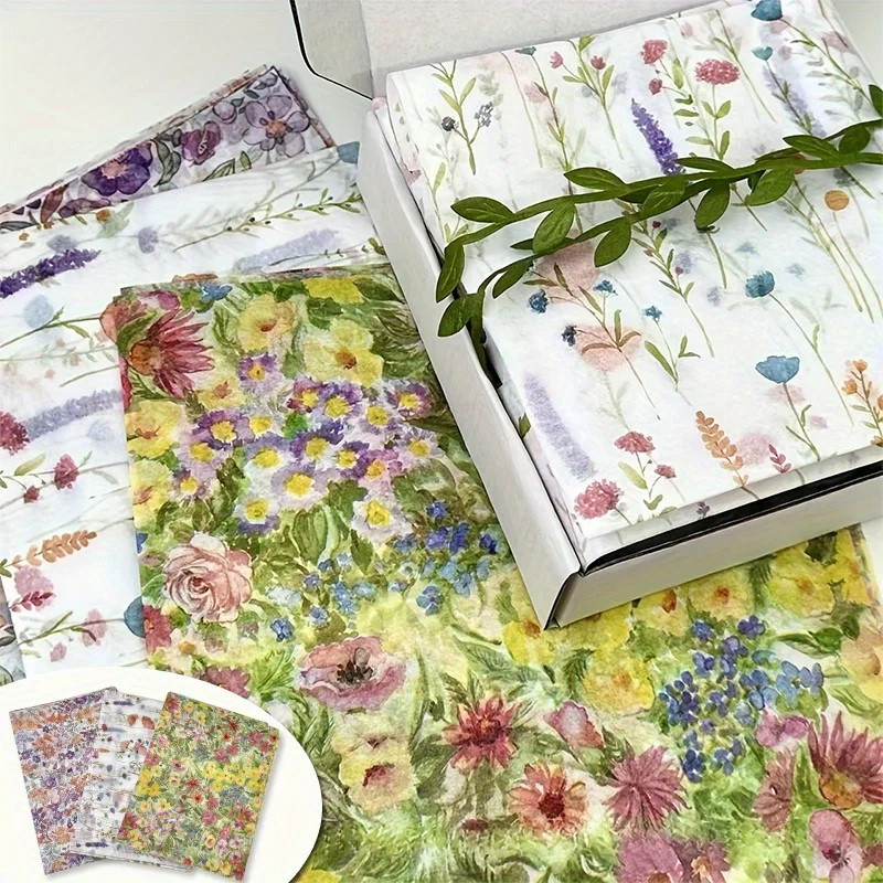 10 Pieces of Flower Gift Wrapping Paper, Recyclable, Suitable for Weddings, Birthdays,Showers,Craft Parties,and Gift Decorations