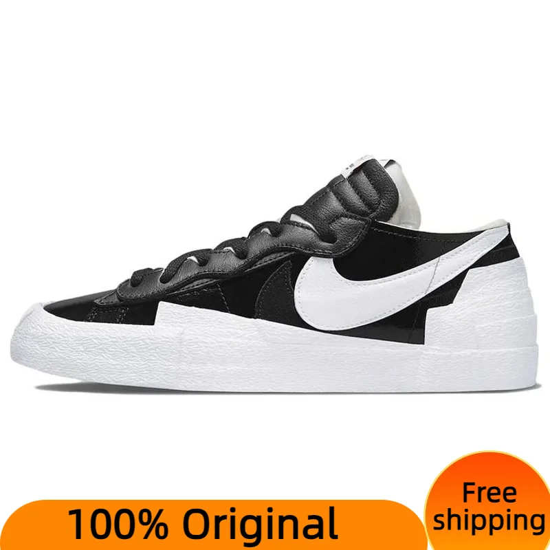 Nike Sacai X Blazer Low 'Black Patent' Sneakers shoes With Original Box