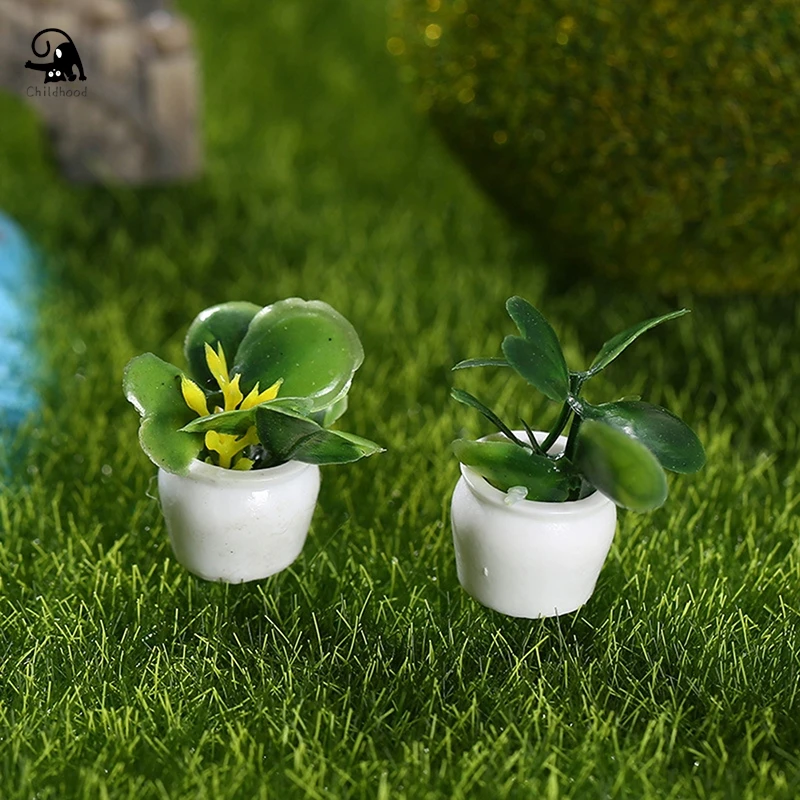 4Pcs 1:12 Dollhouse Miniature Green Plant Pot Mini Plastic Simulation Flower Pots Model Home Decor Doll House Accessories