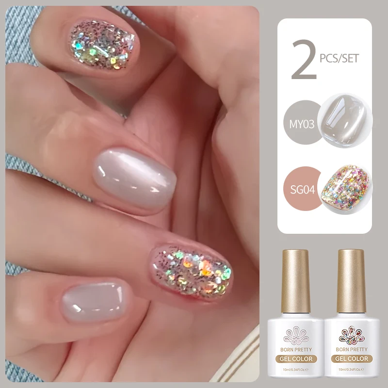 BORN PRETTY 2 Pz/set 10ml Acqua Luce Gatto Gel Magnetico con Paillettes Glitter Smalto Gel Soak Off Gel UV Manicure Nail Art Vernice