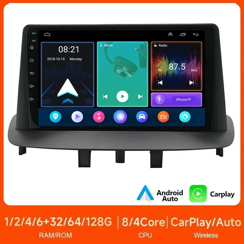

4G+64Gb Carplay Android 14 Car radio For Renault Megane 3 2008-2014 Multimedia Player GPS navigation Video Stereo 2din Head Unit