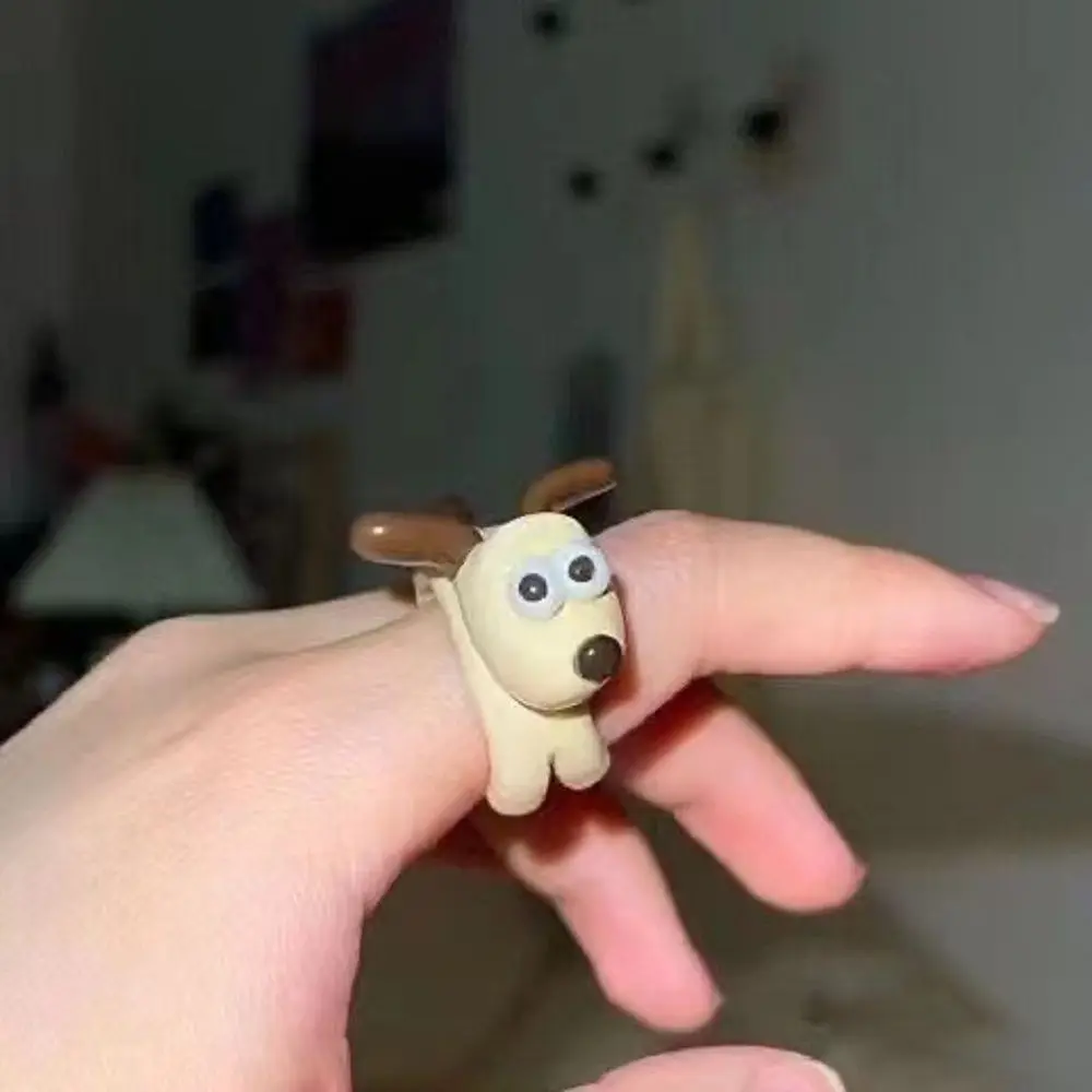 Cute Anime Lamb Ring Personalized Cartoon Animal Dog Finger Enamel Painted Finger Ring For Men and Women