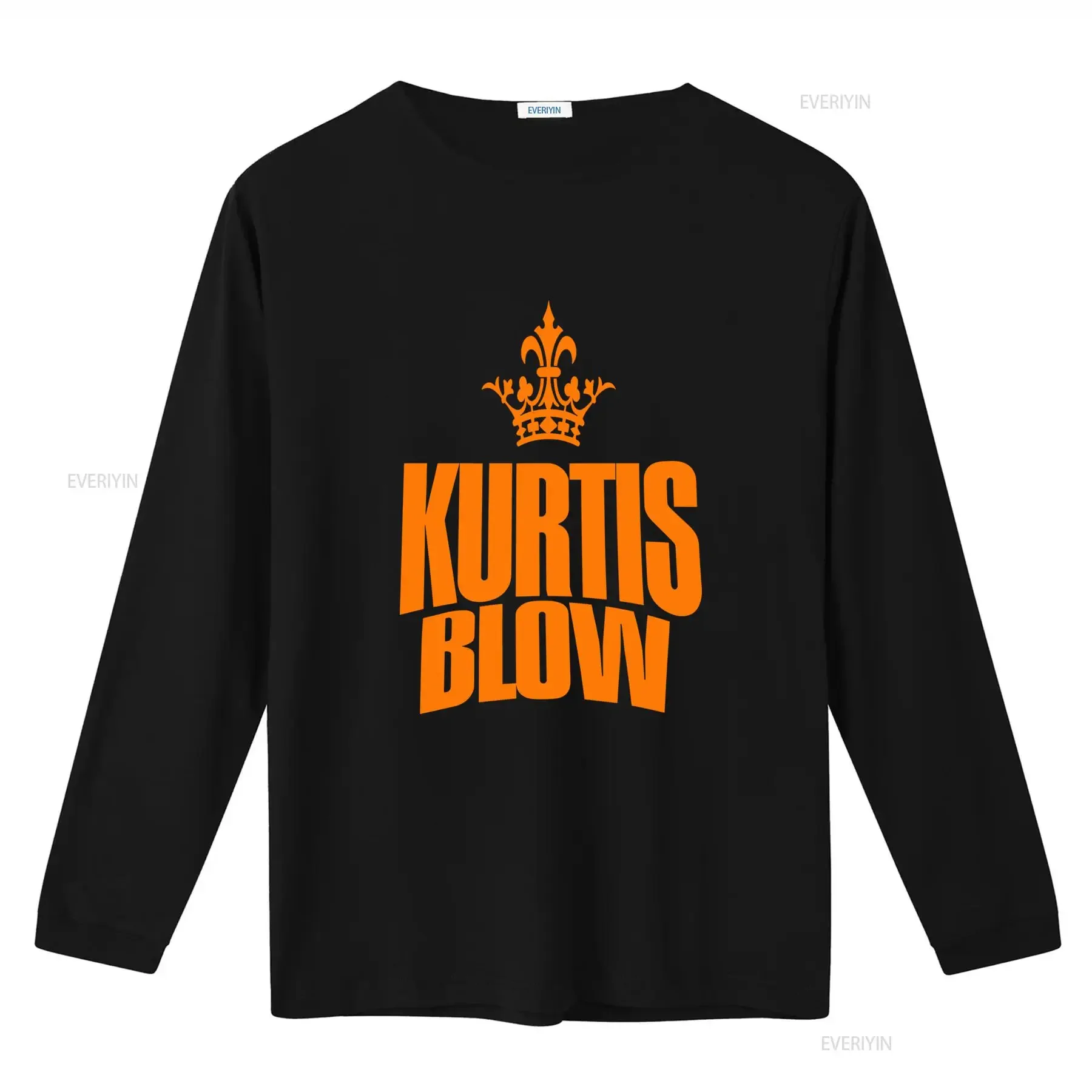 Kurtis Blow Rap Hip Hop Orange Crown Print T Shirt for Men vintage Washed Top For Everyday Wear streetwear Breathable Stylish
