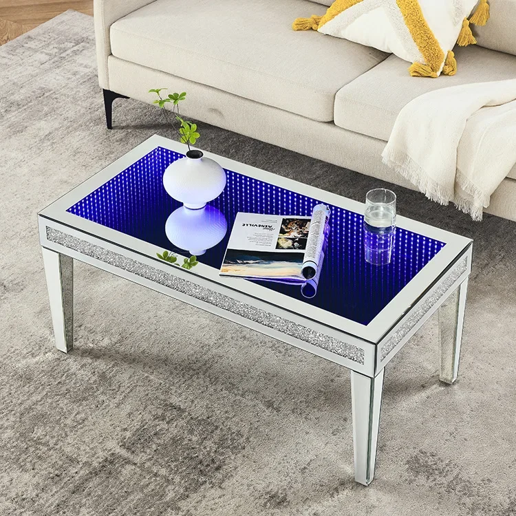 LED coffee table living room Nordic silver mirror coffee table with led light coffee table blue light creative light