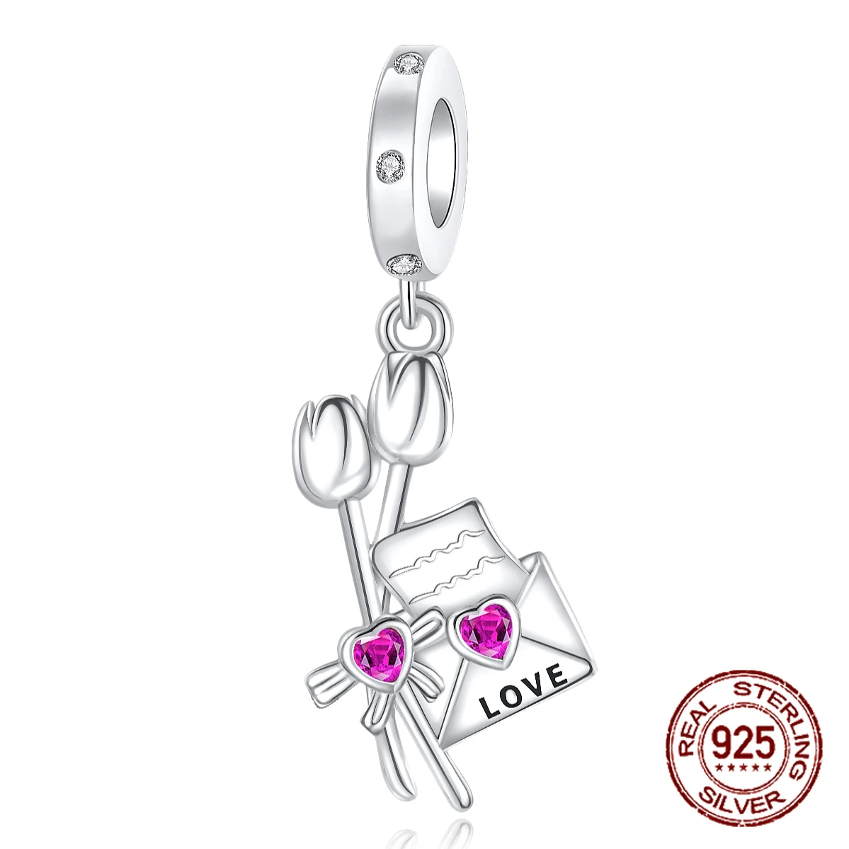 

925 Sterling Silver Romance Tulip Love Letter Envelope Pendant Charm Fit Original Charms Bracelets Women DIY Jewelry Gift