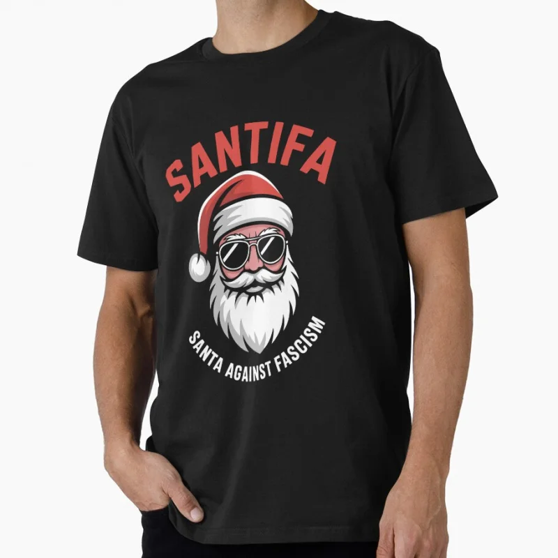 

Santifa Rebel Santa Against Fascism Funny Christmas Gift T Shirt 100% cotton print Graphic Clothes Mens All size S-6XL Tops