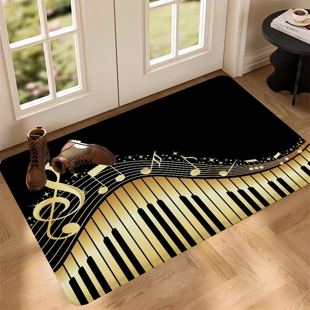 

Vintage Cool Music Notes Piano Entrance Door Mat Anti-slip Absorb Water Long Strip Cushion Bedroon Mat Toilet Rug