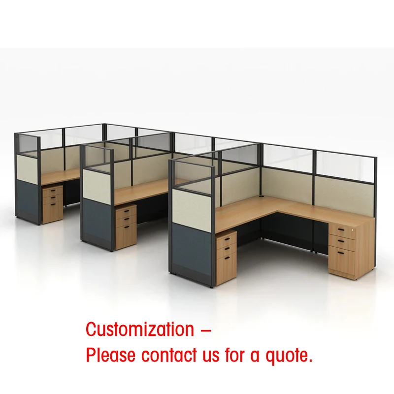 custom.Modern 3-Person Office Cubicle Workstation with Desk & Privacy Screen