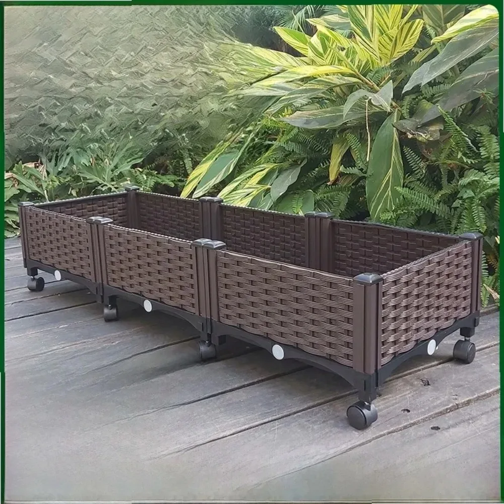 Extra Large Moving Wheel Vegetable Planting Box Balcony Garden Pot Durable Floral Potted Plant Home Decorations Simulated Flower