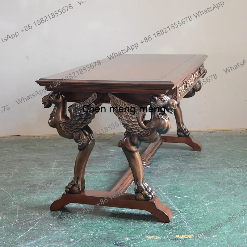 American classical solid wood villa carving boss desk high-end study writing desk