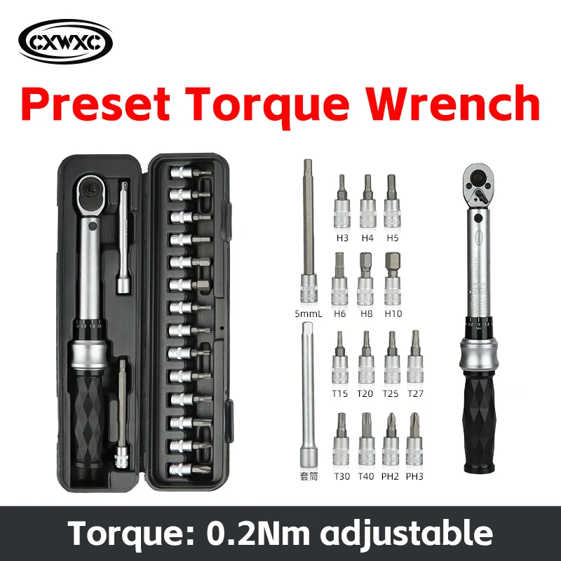 CXWXC Bicycle Preset Torque Wrench Set Alloy 1/4