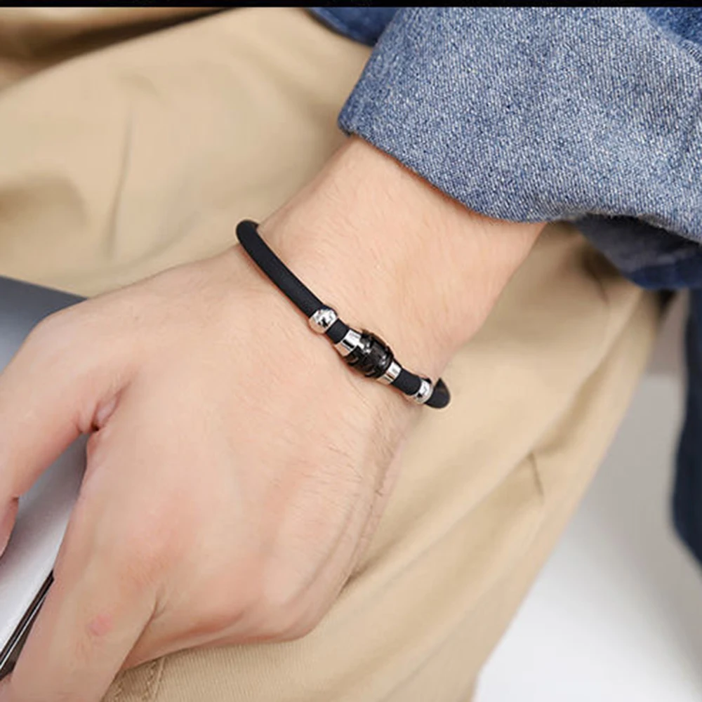 Hot Sale Stainless Steel Anti-static Wireless Magnet Negative Ion Energy Sport Silicone Bracelets for Men Women