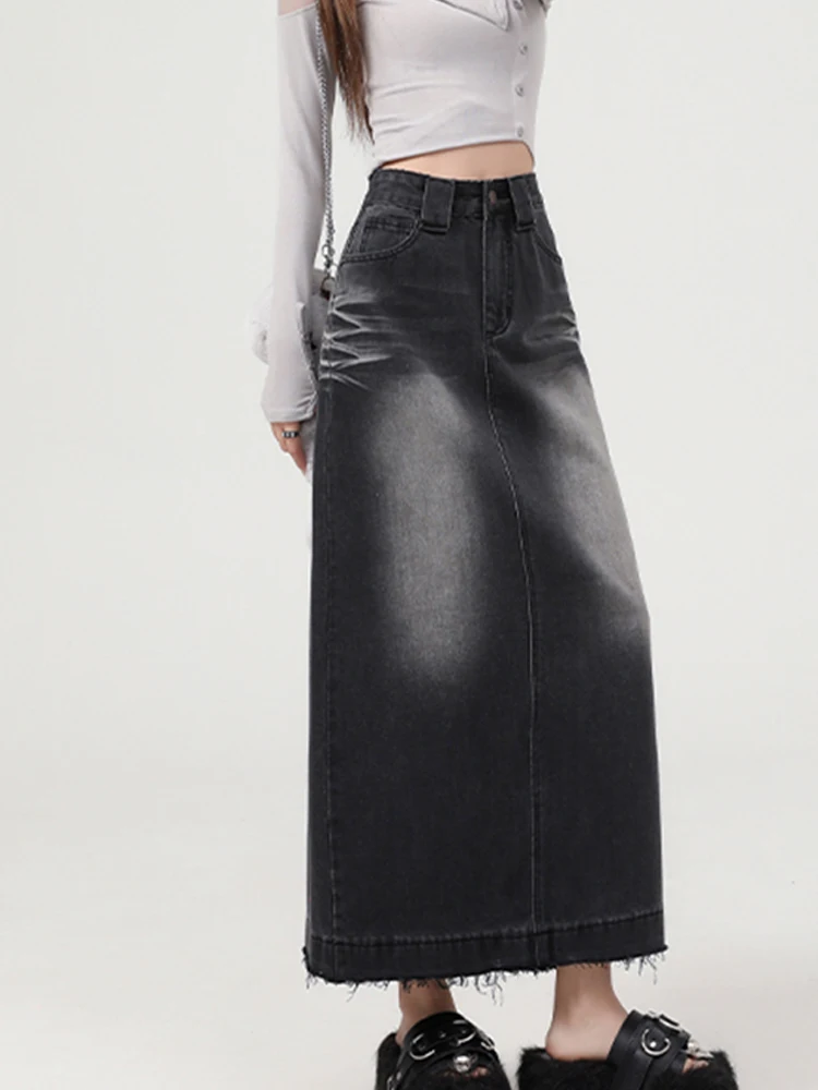 Women Summer New High-waist Slimming Bodycon Fish-tail Skirt  French Style Retro Gradient Blue Half-length A-line Denim Skirt
