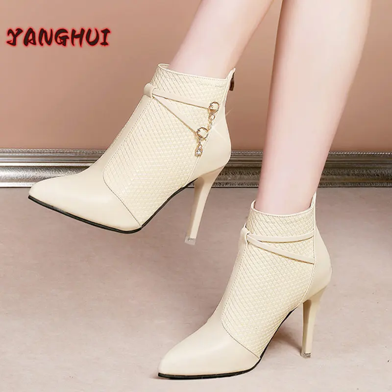 2022 Winter New Style Pointed Plush High Heels Women Sexy Short Boots Warm Versatile Oversize Shoes 34-42 Elegant Botines Mujer