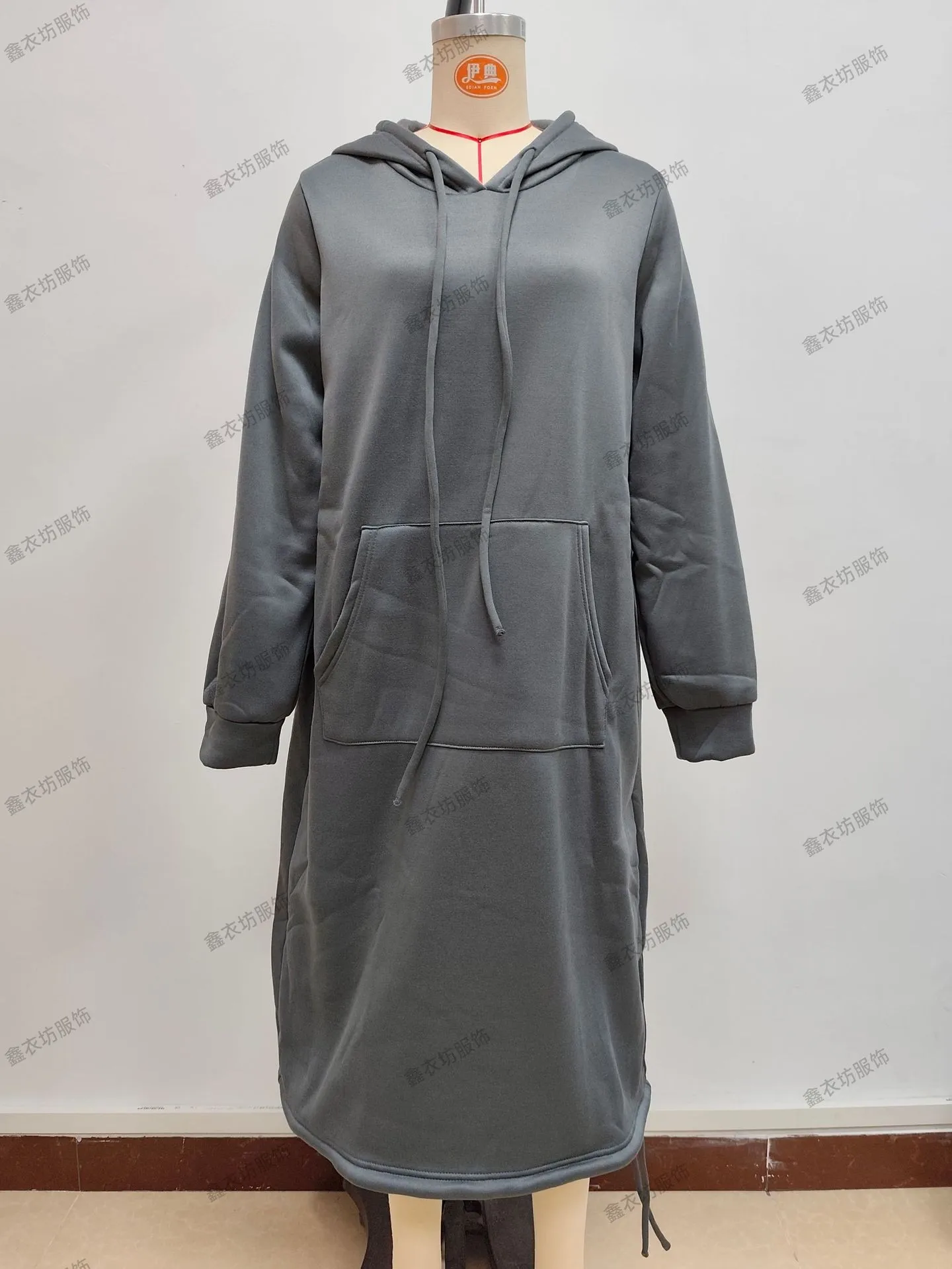 Pullover Hooded Hoodie Regular Thickness Elegant Commuter with Pocket Sweatshirt Loose Fit Wrinkle Treatment Long Hoodie