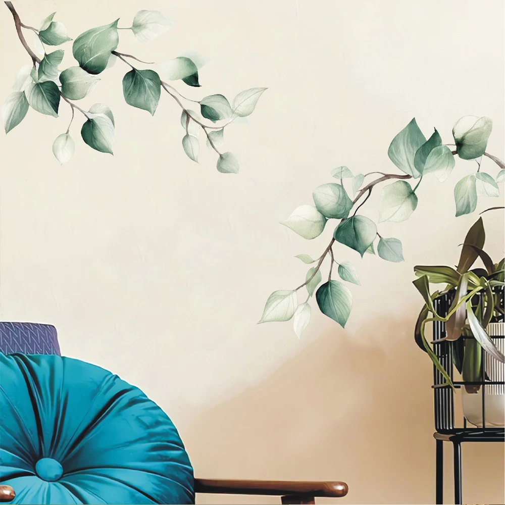 Botanical Leaf  Eucalyptus Wall Stickers Minimal Greenery Wall Decal Bedroom Salon Office Home Wall Decor