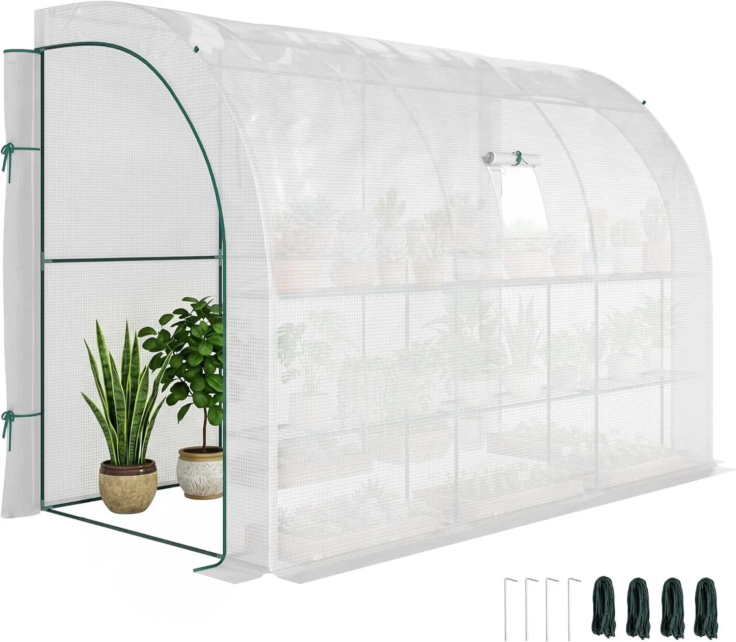 

10' x 5' x 7' Lean to Greenhouse, Walk-in Green House, Plant Nursery with 2 Roll-up Doors and Windows